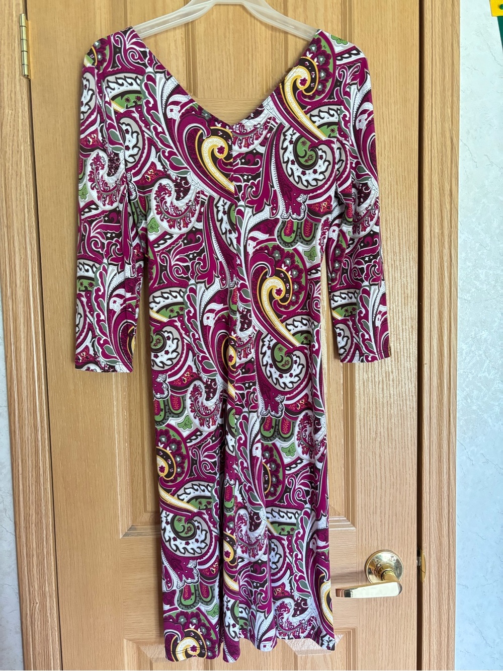 Tiana B. Paisley Magenta and Yellow V- Neck Dress - Picture 3 of 8